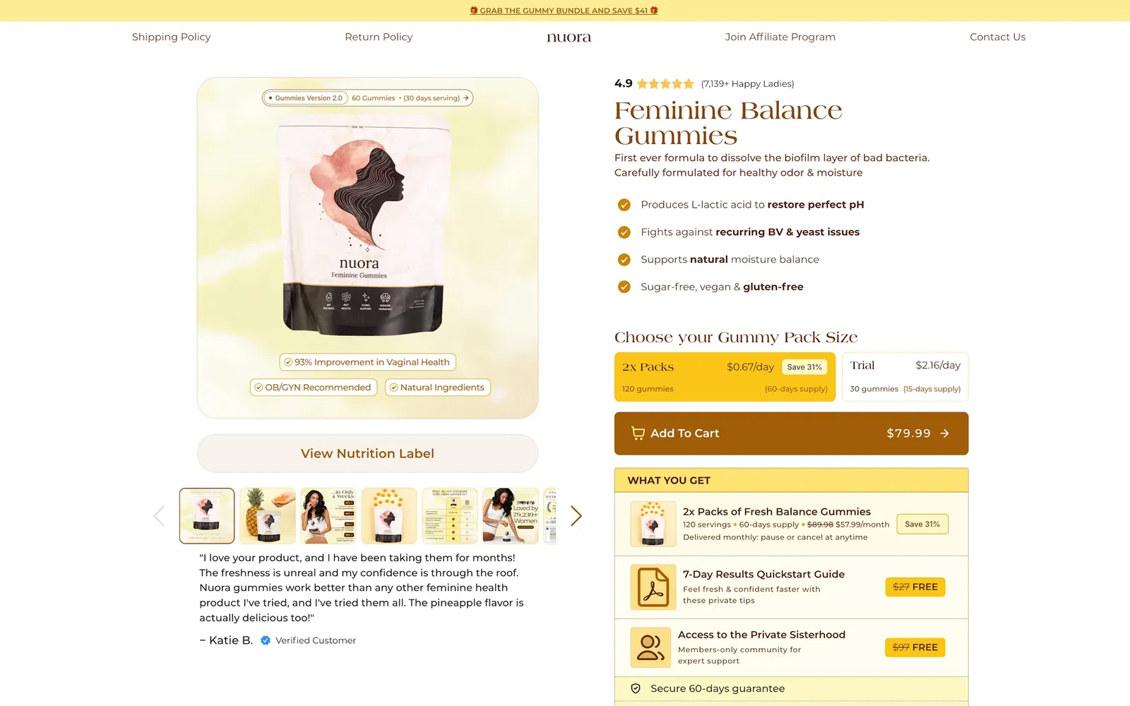 Nuora Feminine Balance Gummies product page