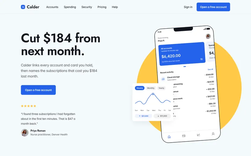 Calder, finance app template
